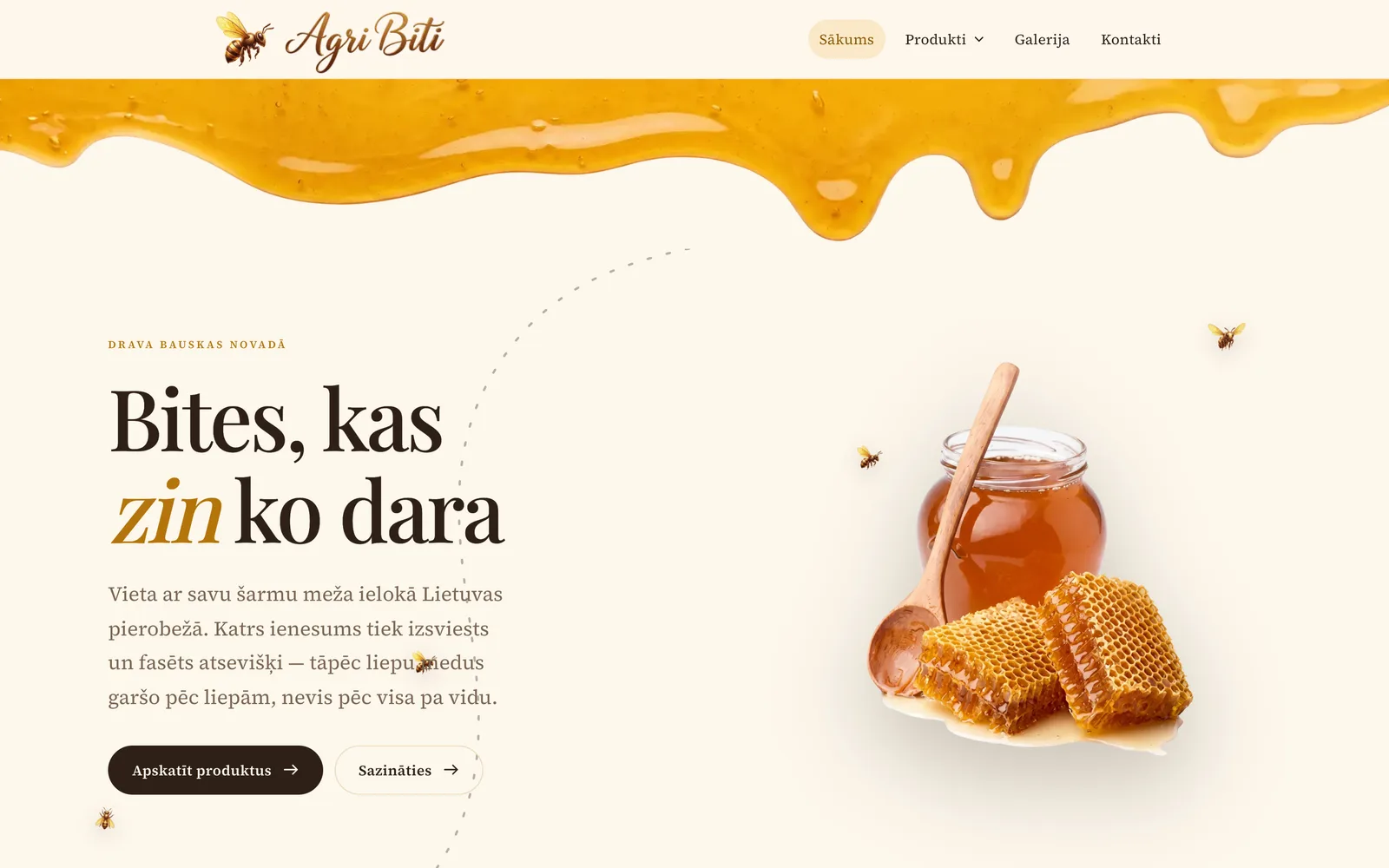 Agri Biti Medus website on a desktop screen