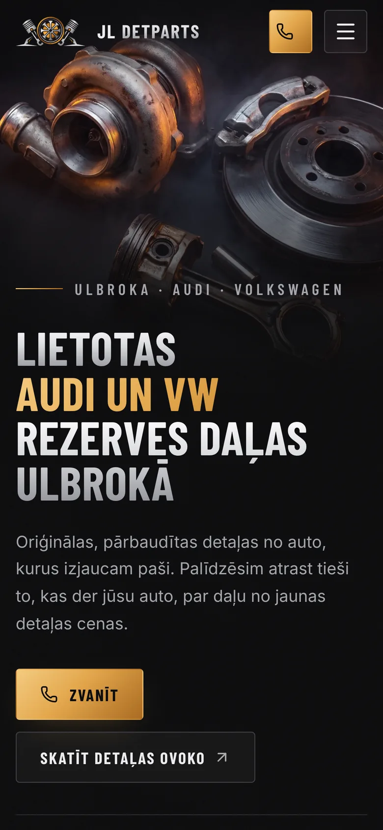 JL DetParts website on a phone