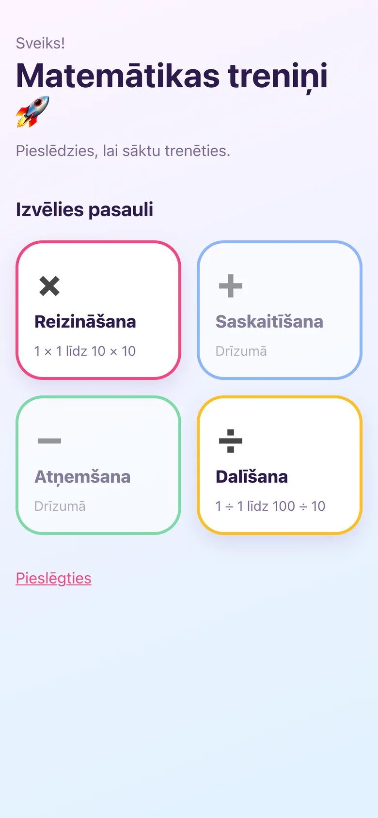 Matemātikas treniņi website on a phone